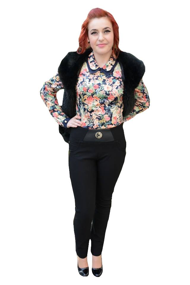 Pantaloni trendy din material gros, masura mare,D&J Exclusive, Negru