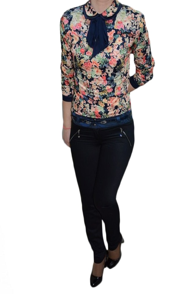 Pantaloni lungi, casual, cu curea subtire , D&J Exclusive, Albastru marin