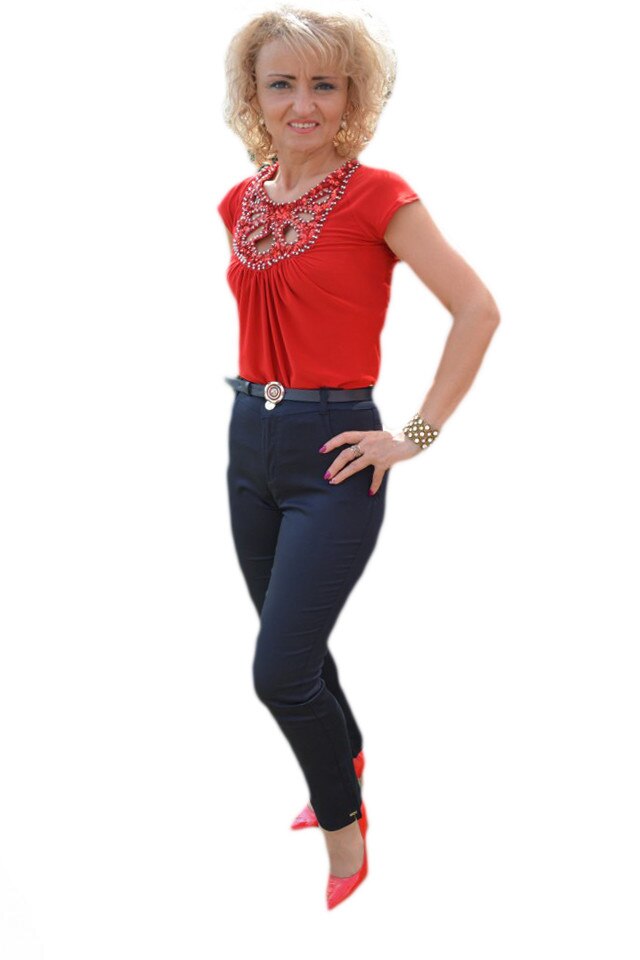 Pantaloni moderni, cu model colorat pe buzunare , D&J Exclusive, Albastru marin