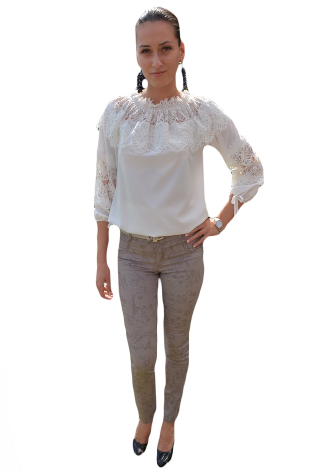 Pantaloni casual de vara cu imprimeu floral , D&J Exclusive, Bej