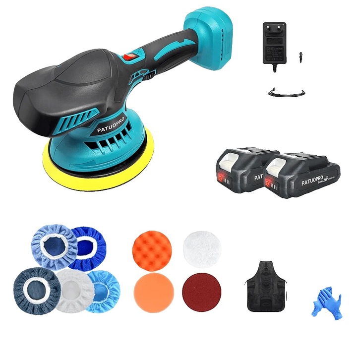 Masina de polisat, 5000 RPM, set 2 buc baterie 2.0Ah, design usor, 150mm