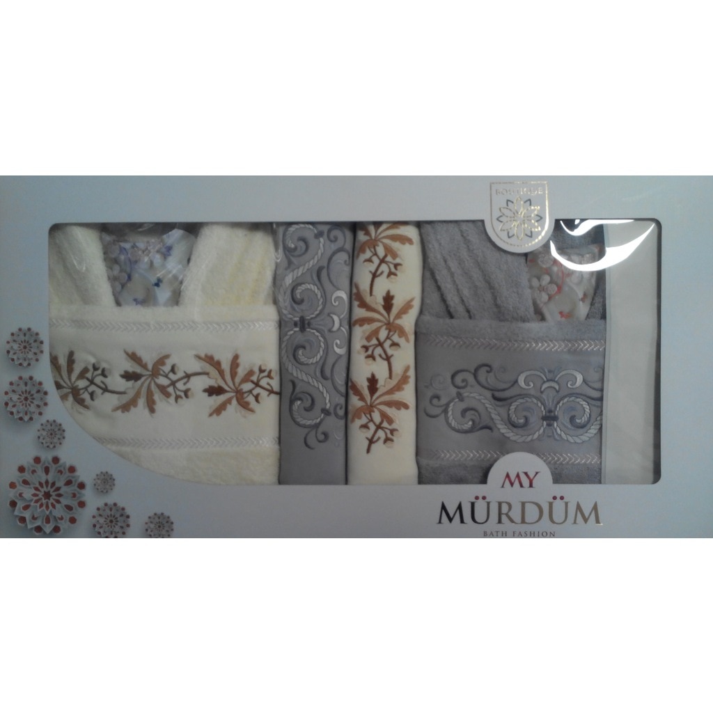 Set 6 piese Halate si Prosoape din Bumbac 100% Gri Alb