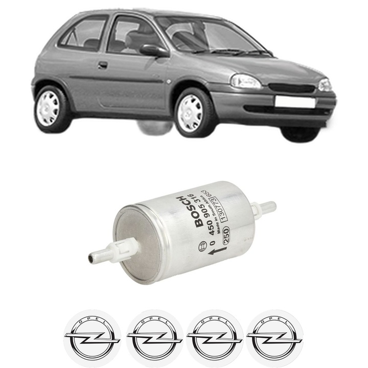 Filtru combustibil OPEL CORSA B (S93) 1.4 Si (F08, F68, M68) din 1993-2000 KW 60 CP 82 CMC 1389, Bosch, Auto, 4x Stickere auto cu OPEL