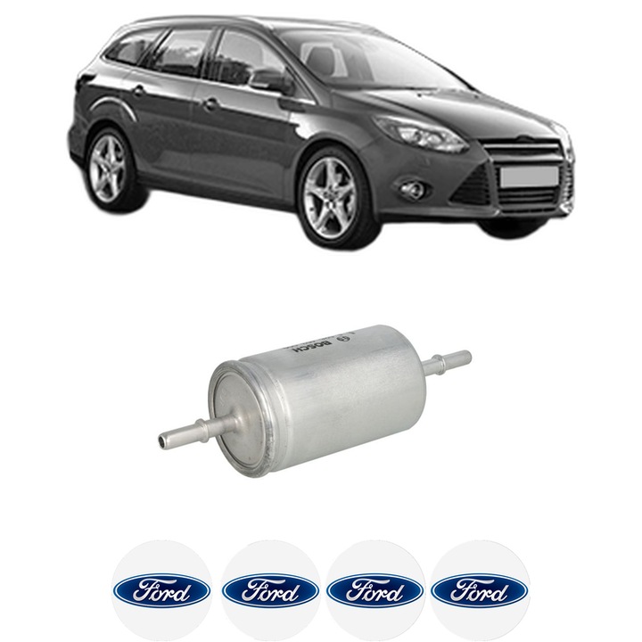 Filtru combustibil FORD FOCUS III Turnier 1.6 Ti din 2011-2020 KW 63 CP 85 CMC 1596, Bosch, Auto, 4x Stickere auto cu FORD