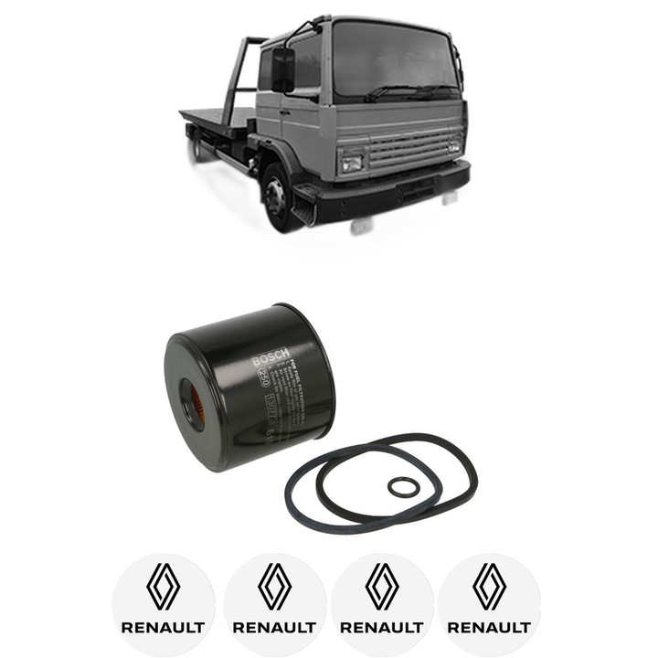 Filtru combustibil RENAULT TRUCKS MIDLINER S100.09B din 1986-1990 KW 74 CP 101 CMC 3864, Bosch, Auto, 4x Stickere auto cu RENAULT TRUCKS