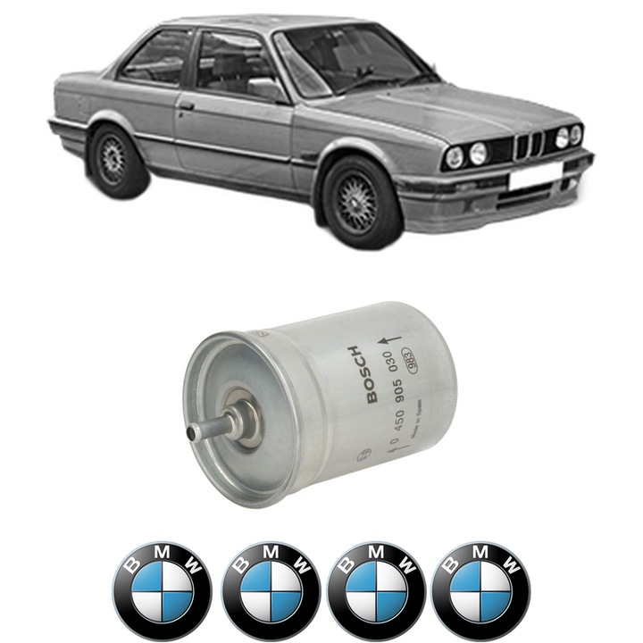 Filtru combustibil BMW Seria 3 (E30) 320 i din 1982-1991 KW 92 CP 125 CMC 1990, Bosch, Auto, 4x Stickere auto cu BMW