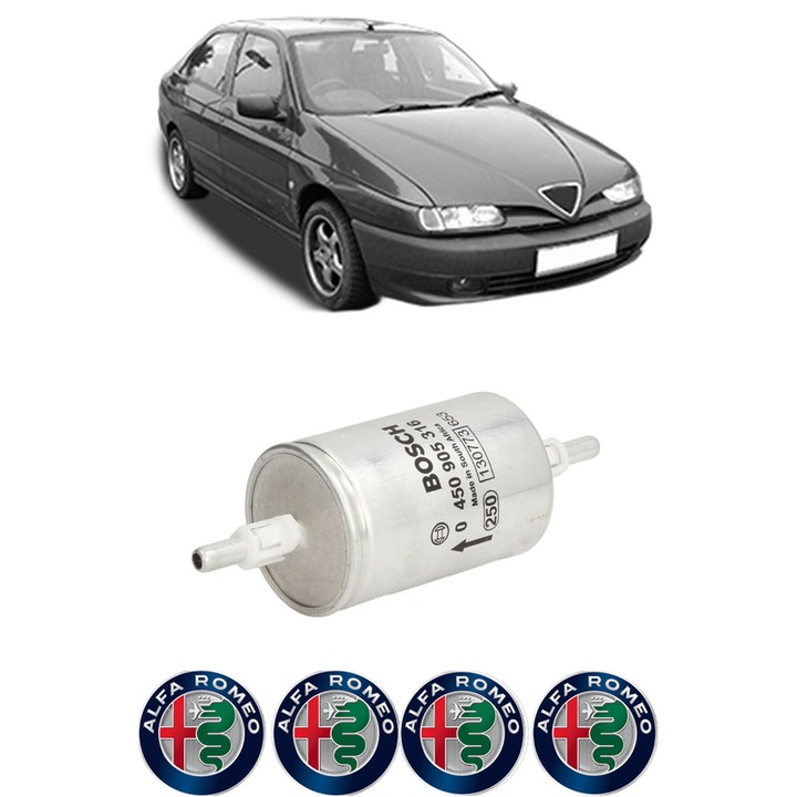 Filtru combustibil ALFA ROMEO 146 (930_) 1.6 i.e. 16V T.S. (930.B2B, 930.B2C) din 1996-2001 KW 88 CP 120 CMC 1598, Bosch, Auto, 4x Stickere auto cu ALFA ROMEO