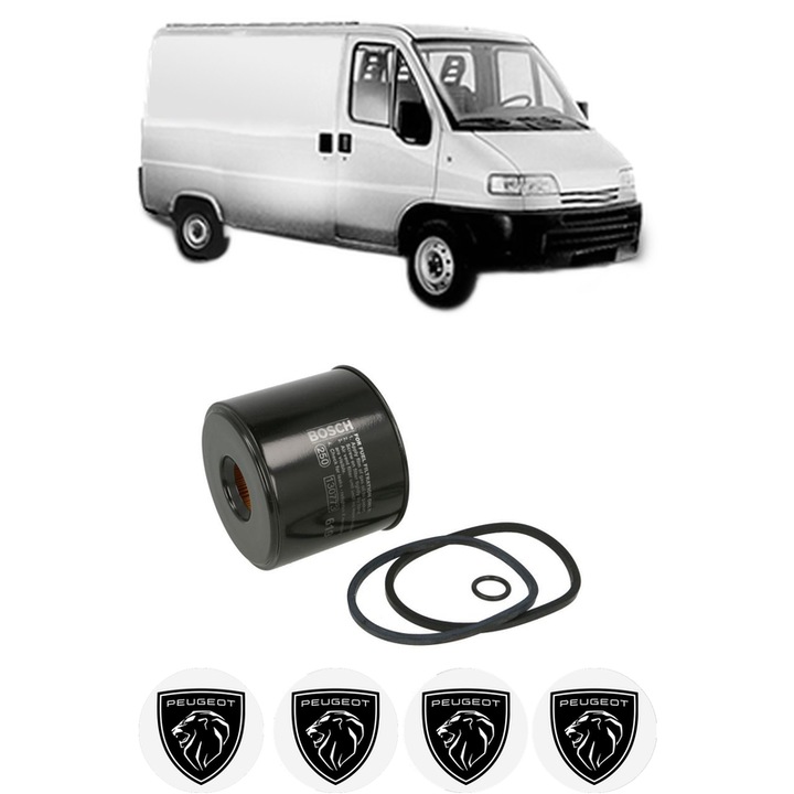 Filtru combustibil PEUGEOT BOXER Van (230L) 2.5 D 4x4 din 1999-2002 KW 63 CP 86 CMC 2446, Bosch, Auto, 4x Stickere auto cu PEUGEOT