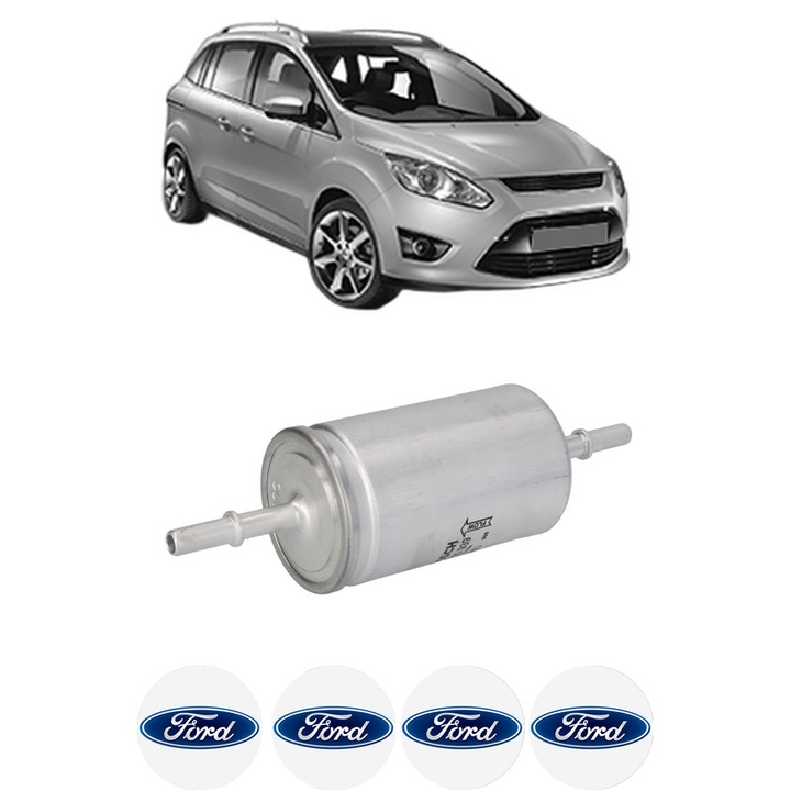 Filtru combustibil FORD C-MAX II (DXA/CB7, DXA/CEU) 1.6 LPG din 2012-2019 KW 88 CP 120 CMC 1596, Bosch, Auto, 4x Stickere auto cu FORD