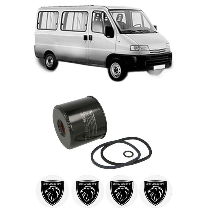 Filtru combustibil PEUGEOT BOXER Bus (230P) 2.5 D din 1994-2002 KW 63 CP 86 CMC 2446, Bosch, Auto, 4x Stickere auto cu PEUGEOT