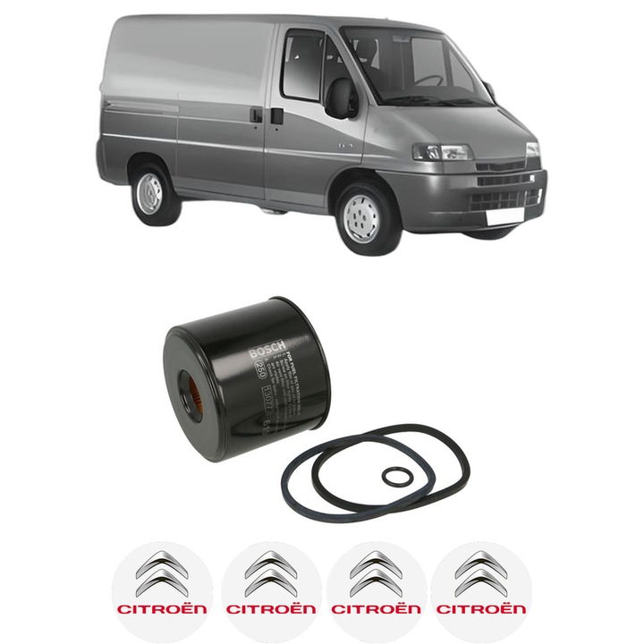 Filtru combustibil CITROEN JUMPER I Van (230L) 2.5 DT 4x4 din 1996-1997 KW 76 CP 103 CMC 2446, Bosch, Auto, 4x Stickere auto cu CITROEN