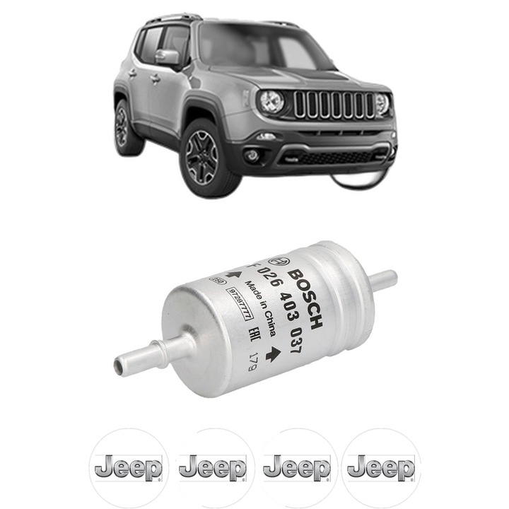 Filtru combustibil JEEP RENEGADE SUV (BU, B1, BV) 1.0 T-GDi din 2018 KW 88 CP 120 CMC 999, Bosch, Auto, 4x Stickere auto cu JEEP