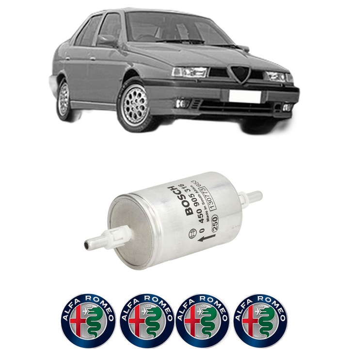 Filtru combustibil ALFA ROMEO 155 (167_) 1.8 T.S. Sport (167.A4A, 167.A4C, 167.A4E) din 1992-1996 KW 93 CP 127 CMC 1773, Bosch, Auto, 4x Stickere auto cu ALFA ROMEO