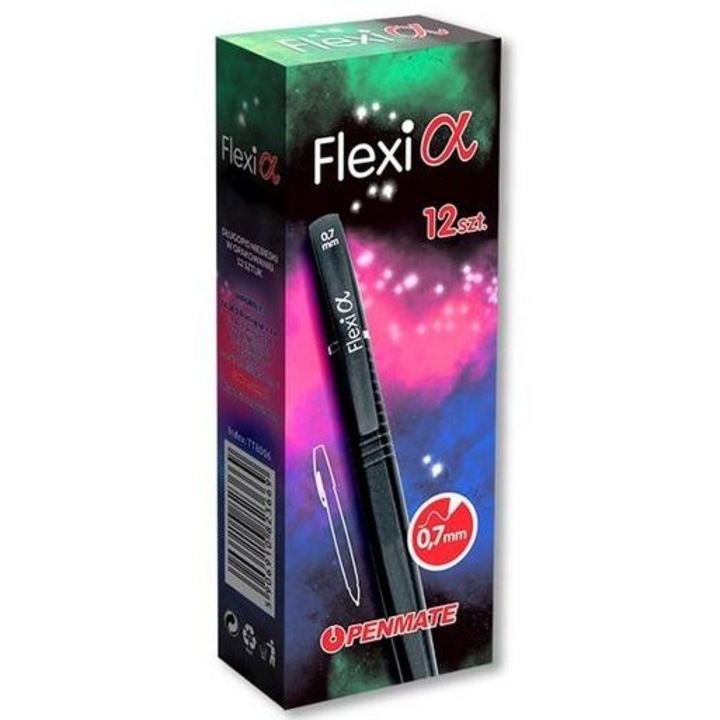 Комплект химикалки Flexi Alpha, Penmate, 0.7 мм, 12 броя, черен