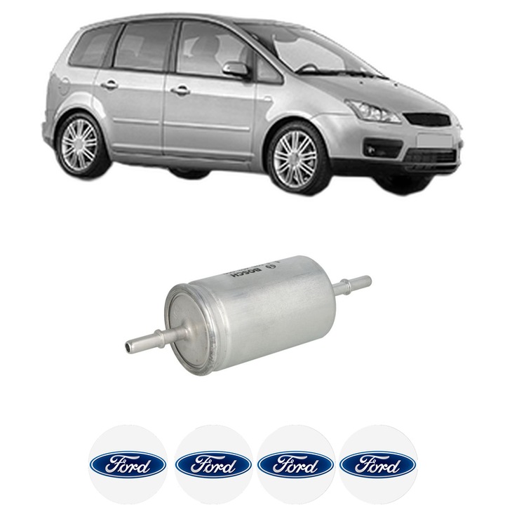 Filtru combustibil FORD FOCUS C-MAX (DM2) 1.8 din 2003-2007 KW 88 CP 120 CMC 1798, Bosch, Auto, 4x Stickere auto cu FORD
