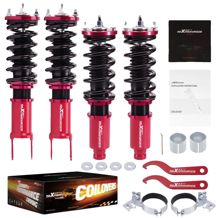 Állítható coilover felfüggesztés, Honda Civic és Acura Integra modellekkel kompatibilis, piros, 24x43x34cm MaXpeedingrods