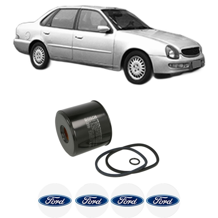 Filtru combustibil FORD SCORPIO II (GFR, GGR) 2.5 TD din 1996-1998 KW 92 CP 125 CMC 2499, Bosch, Auto, 4x Stickere auto cu FORD