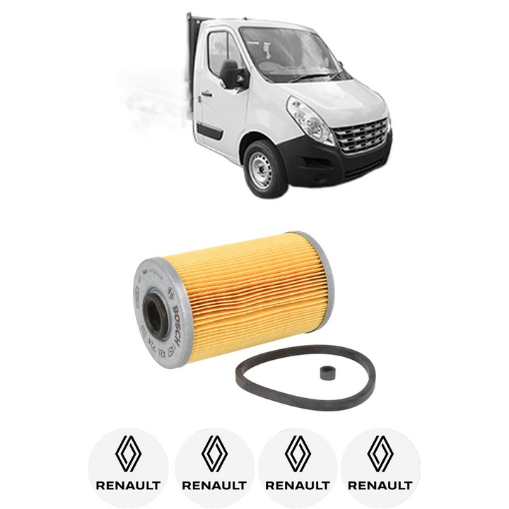 Filtru combustibil RENAULT MASTER III Platform/Chassis (EV, HV, UV) 2.3 dCi 100 RWD (HV0B, UV0B) din 2010 KW 74 CP 101 CMC 2298, Bosch, Auto, 4x Stickere auto cu RENAULT