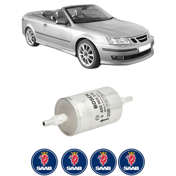 Filtru combustibil SAAB 9-3 Convertible (YS3F) 2.0 t din 2003-2015 KW 129 CP 175 CMC 1998, Bosch, Auto, 4x Stickere auto cu SAAB