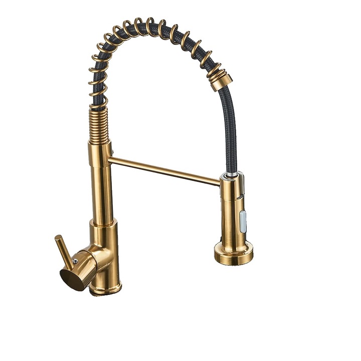 Sanitáris csaptelep, 360°-ban forgatható, egykaros, szálcsiszolt arany A