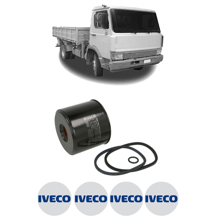 Filtru combustibil IVECO ZETA 79-14 V din 1983-1985 KW 99 CP 135 CMC 5500, Bosch, Auto, 4x Stickere auto cu IVECO