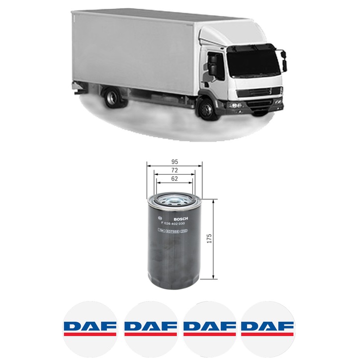Filtru combustibil DAF LF 45 FA 45.250 din 2006 KW 184 CP 250 CMC 6691, Bosch, Auto, 4x Stickere auto cu DAF