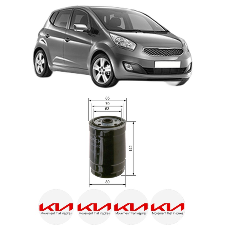 Filtru combustibil KIA VENGA (YN) 1.4 CRDi 90 din 2010-2019 KW 66 CP 90 CMC 1396, Bosch, Auto, 4x Stickere auto cu KIA
