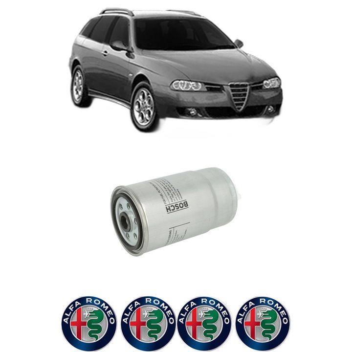 Filtru combustibil ALFA ROMEO 156 Sportwagon (932_) 1.9 JTD 16V (932BXE00) din 2002-2006 KW 103 CP 140 CMC 1910, Bosch, Auto, 4x Stickere auto cu ALFA ROMEO