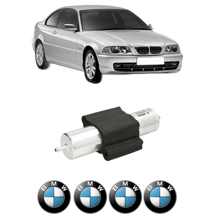 Filtru combustibil BMW Seria 3 (E46) 320 d din 2001-2005 KW 110 CP 150 CMC 1995, Bosch, Auto, 4x Stickere auto cu BMW