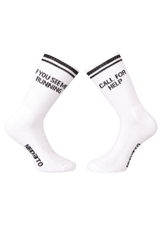 Sosete barbati Nedeto, sportivi, inaltime mare, design original, alb, XL