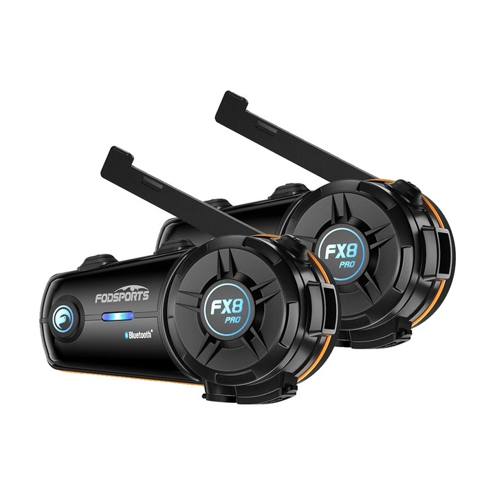 Intercom moto, Bluetooth 5.0, 1000m distanta, suporta 8 rideri, tehnologie de reducere a zgomotului, 8cm x 4cm x 2.5cm