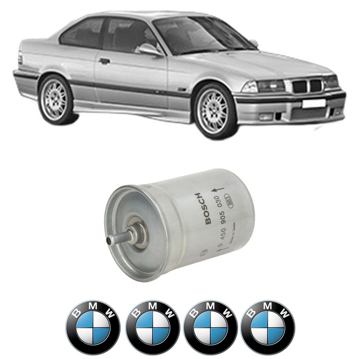 Filtru combustibil BMW Seria 3 Coupe (E36) 325 is din 1991-1995 KW 141 CP 192 CMC 2494, Bosch, Auto, 4x Stickere auto cu BMW