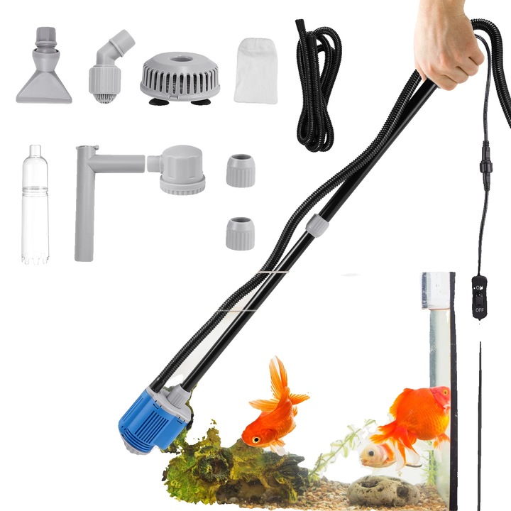 Schimbator de apa electric pentru acvarii, functionare automata, accesorii versatile, alb, dimensiune tub extensibil 43x86cm