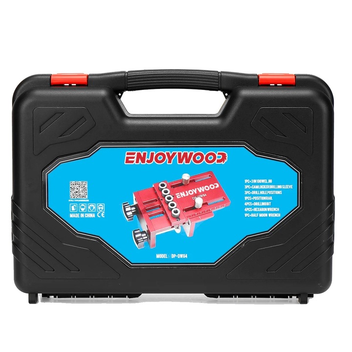 Fúró sablon készlet, önközpontozó, Enjoywood, tartós alumínium kivitel, műanyag doboz, 6mm, 8mm, 10mm hosszúságú kompatibilitás