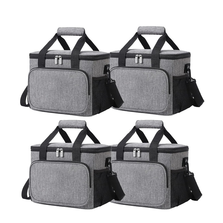 Geanta termo-izolanta, gri, set de 4 bucati, material 600D Oxford, dimensiuni generoase
