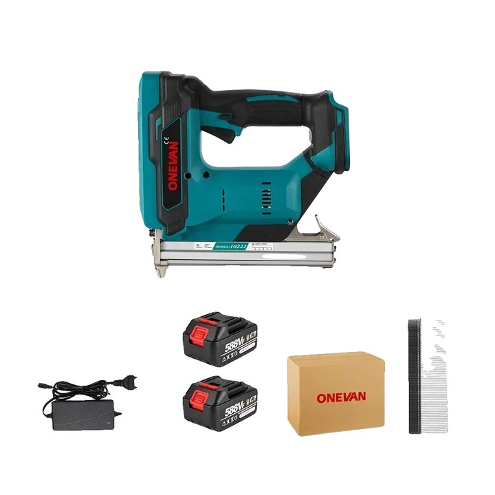 Електрически пистолет за пирони, издръжлив дизайн, 2 батерии, EU щепсел