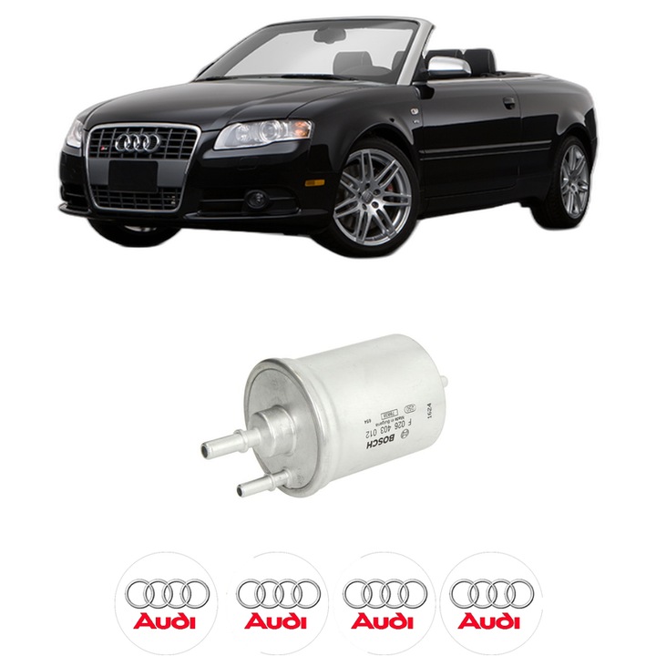 Filtru combustibil AUDI A4 B7 Convertible (8HE) 2.0 TFSI 16V din 2006-2009 KW 147 CP 200 CMC 1984, Bosch, Auto, 4x Stickere auto cu AUDI