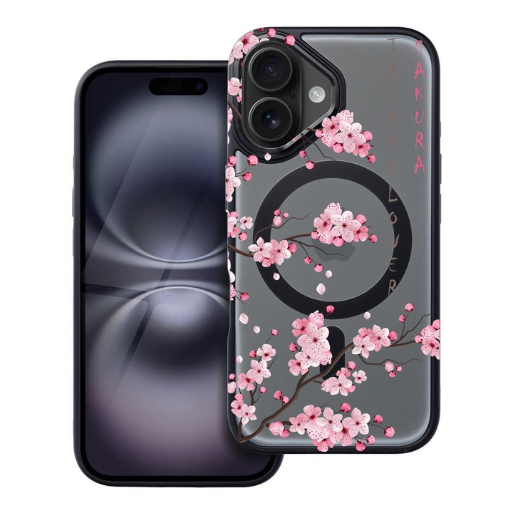 BestCase® Husa Compatibila cu Apple iPhone 16 cu Design Cherry Blossom, Shockproof Shield MagSafe Anti-Soc TPU, 1937307 FR 1834