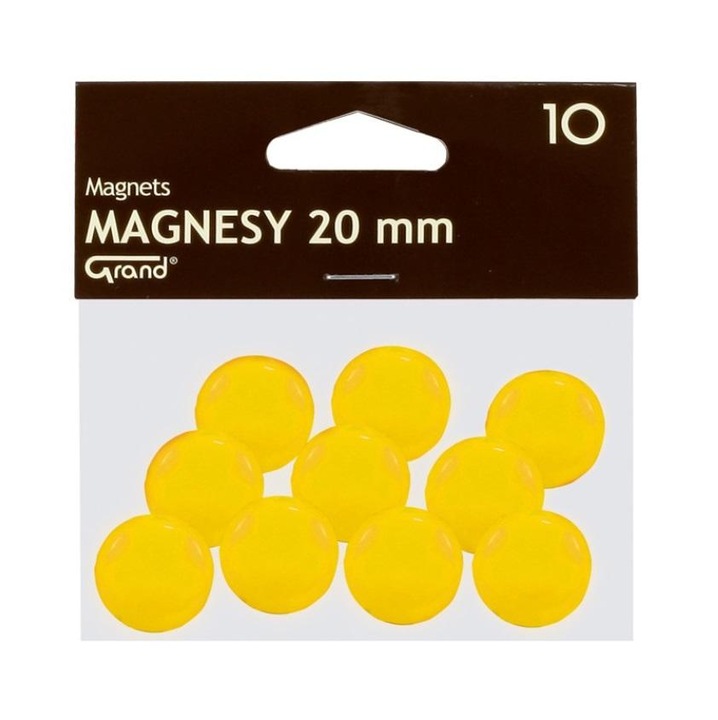 Mágnesek Grand 20 mm, műanyag, kerek, sárga, 10 db