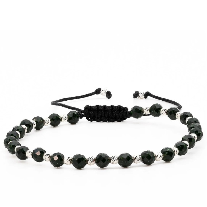 Bratara cu 26 de bile de Argint 925 si Piatra Soarelui verde sfere fatetate