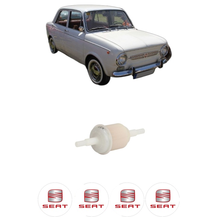 Filtru combustibil SEAT 850 (100GD) 0.9 din 1966-1974 KW 27 CP 37 CMC 843, Bosch, Auto, 4x Stickere auto cu SEAT