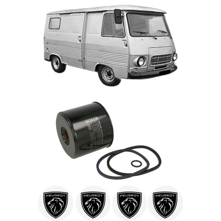 Filtru combustibil PEUGEOT J7 Van 2.1 D din 1968-1977 KW 42 CP 57 CMC 2112, Bosch, Auto, 4x Stickere auto cu PEUGEOT