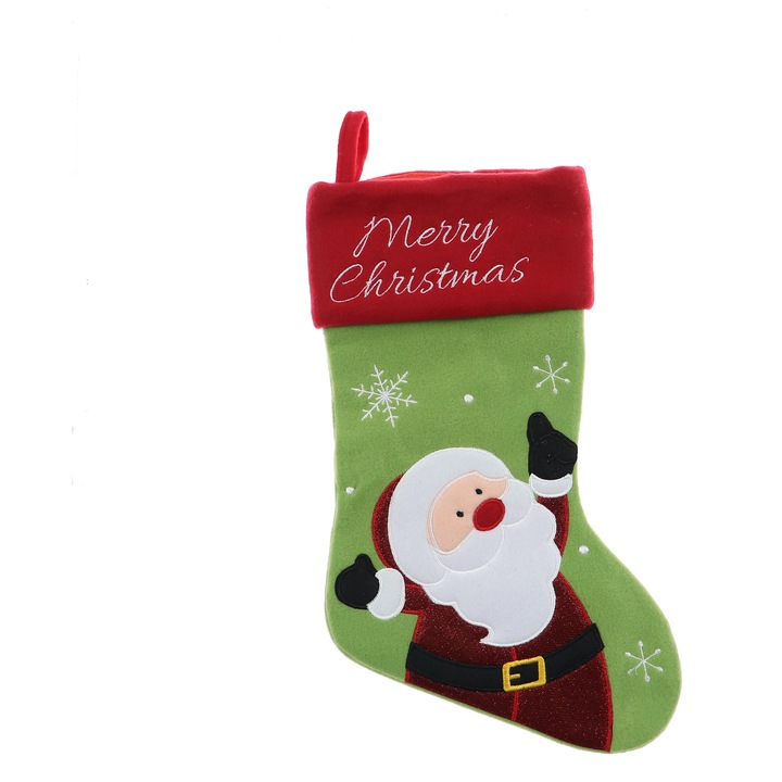 Cizmulita Decorativa pentru Craciun idealSTORE, Dimensiune 45.5CM, Culoare Verde/Rosu, Material Textil de Calitate, Usor de Intretinut, Design Elegant, Perfecta Pentru Combinatii Cromatice Festive