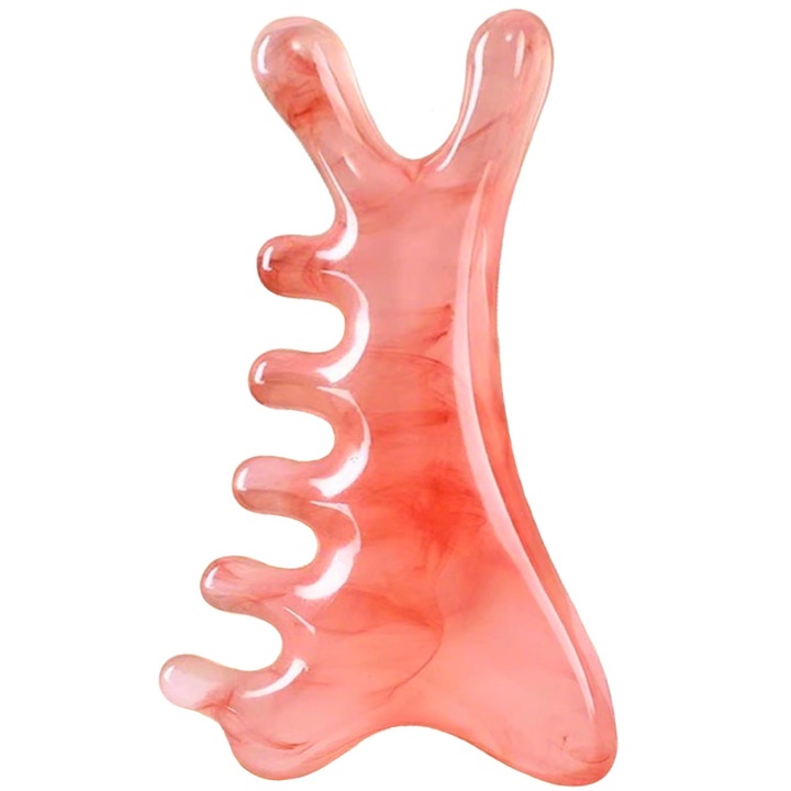 Pieptene masaj, roz, pentru fata si corp, rasina naturala, multifunctional