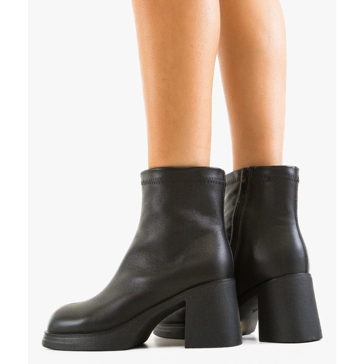 Botine dama dEpurtat, negre, piele naturala, Negru