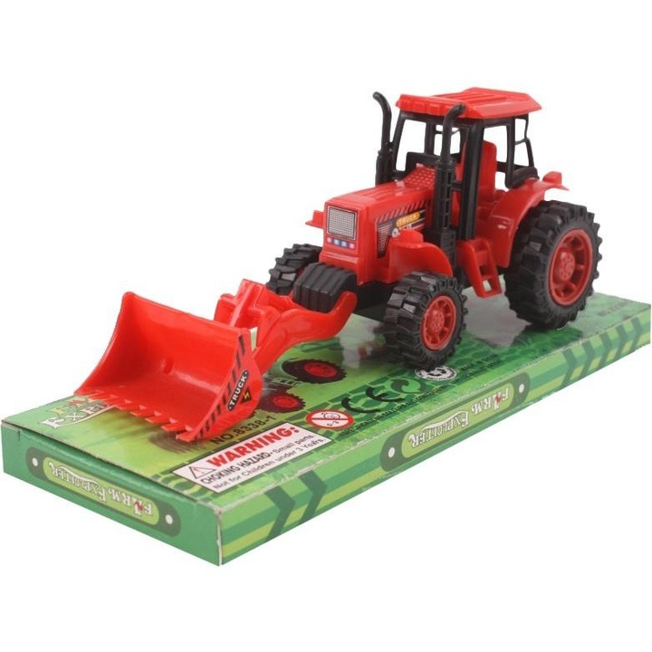 Tractor de jucarie TRIFOX, model "Farm Farmer", rosu, cu cupa mobila, 17x7x6cm
