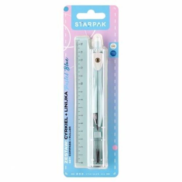 Set instrumente geometrie Starpak, cyrkel, linie 15cm, pastel blue