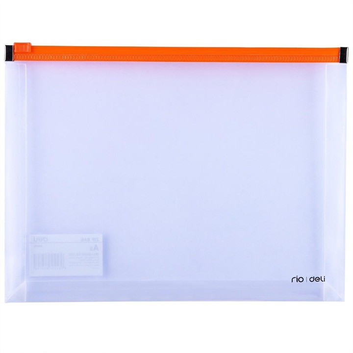 Mapa A5 Deli, portocaliu/transparent, 245x180x17mm, constructie extensibila