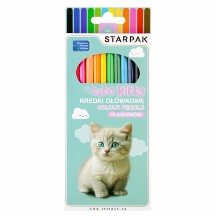 Set 12 creioane colorate Starpak Cuties, culori vii, 21x9x1cm