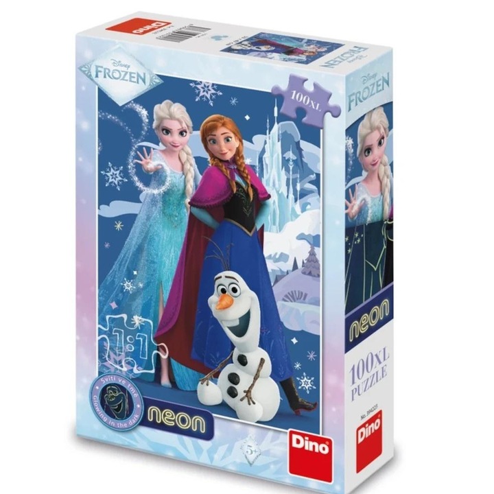 Пъзел 100 части Замръзналото кралство, Dino Toys, светещ в тъмното ефект, 33x47см